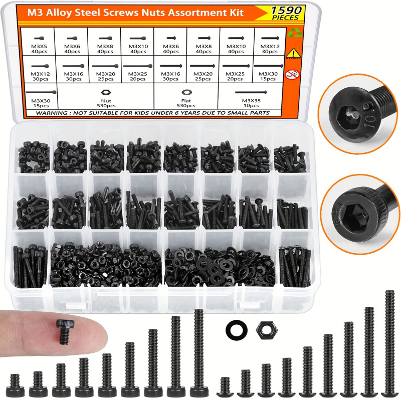 1590PCS M3 Screw Assortment Ki - Nuts Mix recension och pris